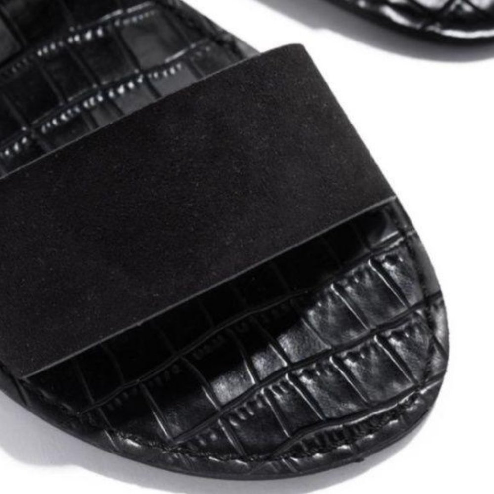 Double Strap Croc & Faux Suede Sandals in Black - Picture 4 of 5